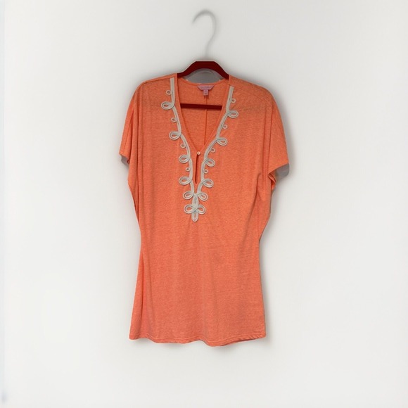 Lilly Pulitzer Tunic Top Cover Up XXS Orange Embroidered Summer Resortwear - Picture 8 of 9